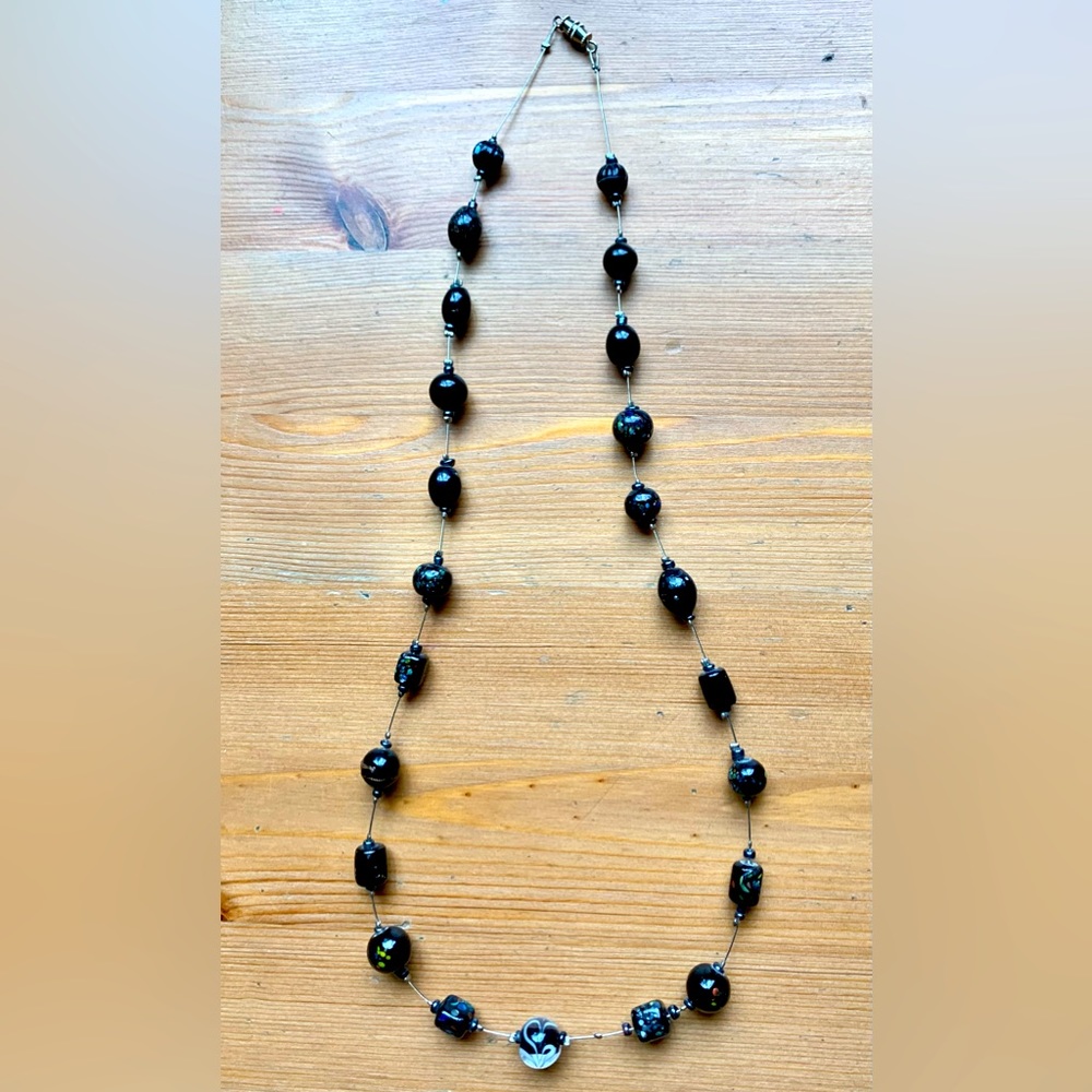 Handmade Black Glass Bead Necklace
